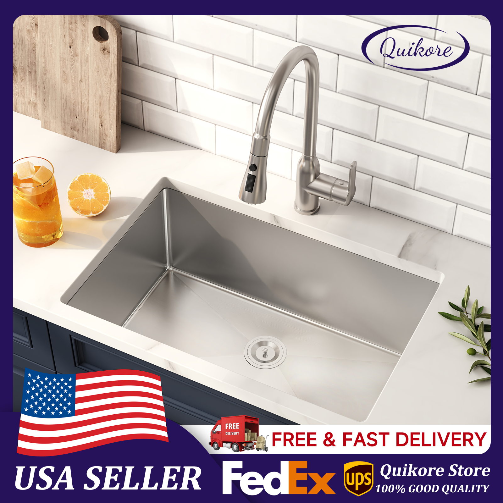 Logmey 32 Inch Undermount Kitchen Sink 32x18 Stainless Steel Undermount Sinks 16 Gauge Single Bowl Under Counter Handmade Sinks 32x18x9